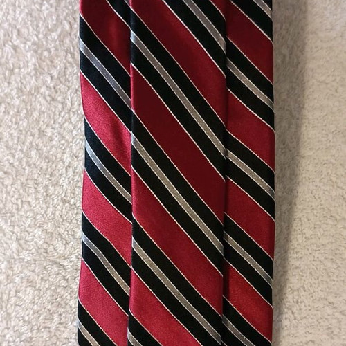 Stafford men's tie burgundy with black and gray stripes, 100% silk, like new