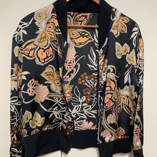 Crepe Satin Bomber New Black Multicolor Size M