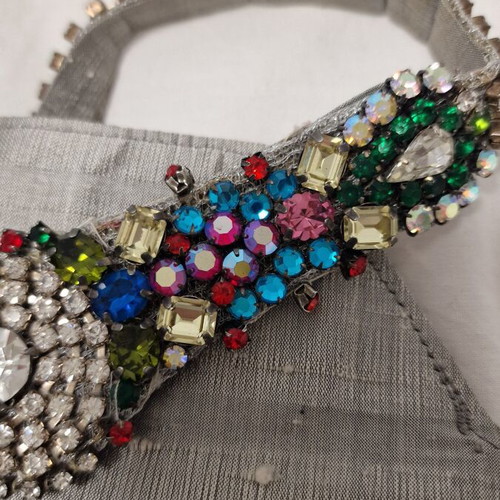 Zara silk and stone handbag used, silver multicolor