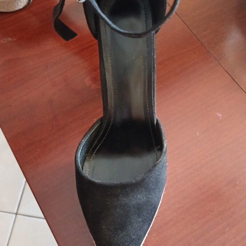 Black suede heels with woven platform, size 39, like new