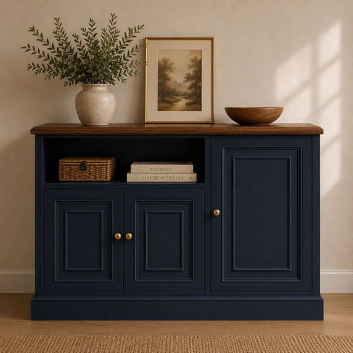 Buffet with solid wood surface in dark navy blue, like new