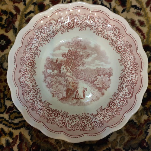 Swiss Landscape plates set used, 18 pieces, 6 fruit, 6 shallow, 6 deep