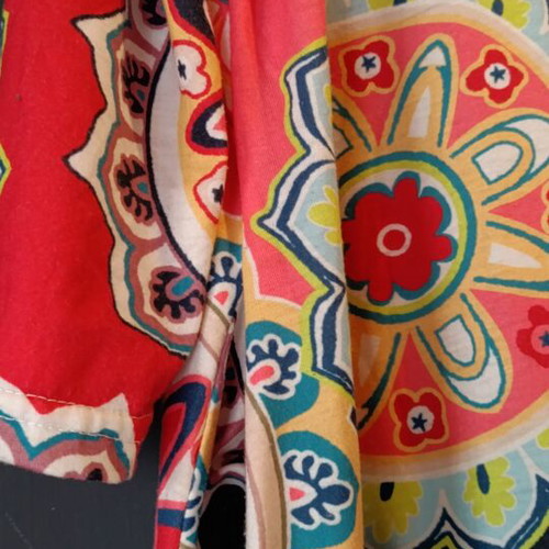 Plus size casual dress with 3/4 sleeves, colorful mandala print