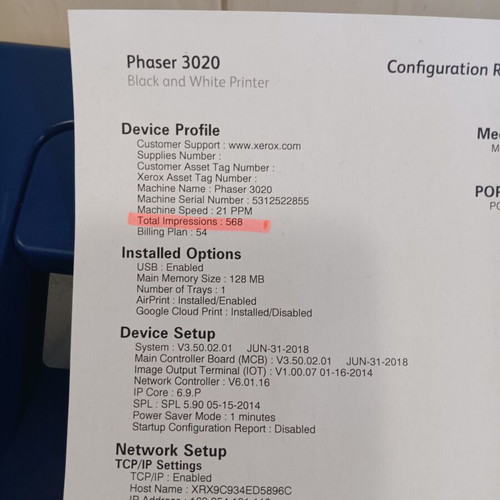 Xerox Phaser 3020 laser printer with WiFi and USB, toner included