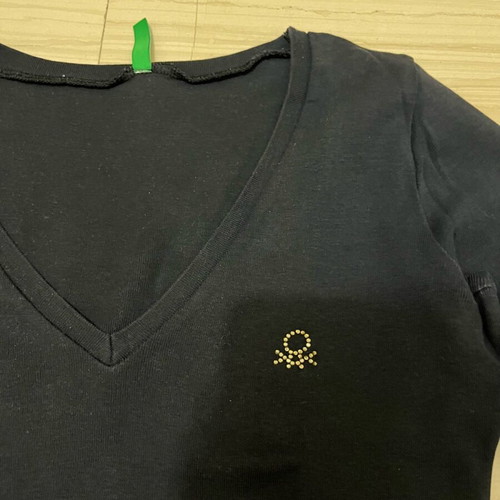 Benetton blouse black simple with open neckline like new