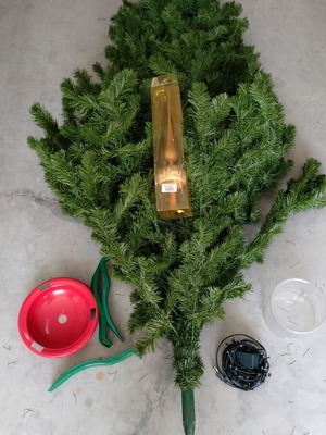 Christmas tree used 180 cm with topper, led lights and base cover