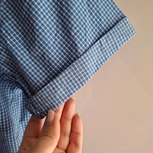 Aggressive men's short-sleeve checked shirt size M like new blue white