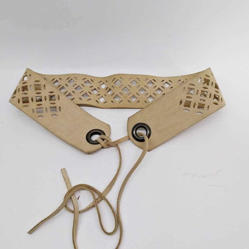 H&M natural suede belt used, beige with cutout decoration and ties