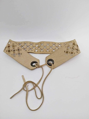 H&M natural suede belt used, beige with cutout decoration and ties