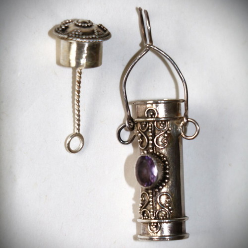 925 Silver Pendant Hidden Box with Amethyst New