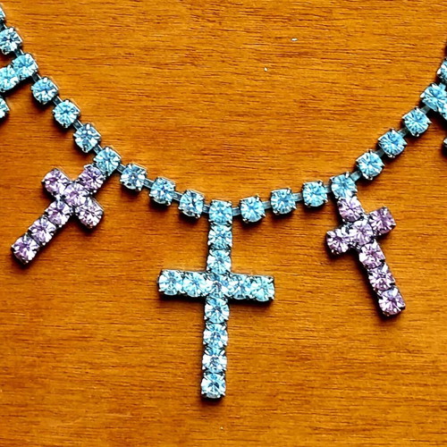 Tennis Necklace with Pink and White Rhinestone Crosses like new