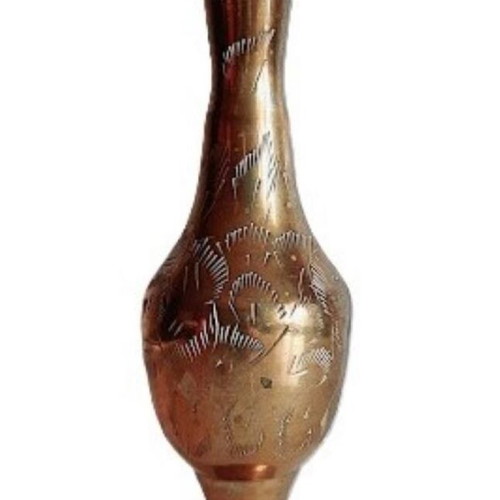 Arabian brass vase with engraving and pedestal, used, 20 cm