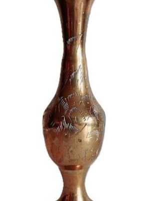 Arabian brass vase with engraving and pedestal, used, 20 cm