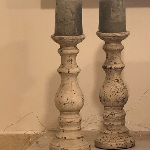 Candlesticks with candles vintage rustic like new