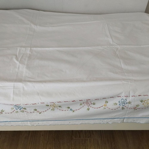 Handmade Double Bed Sheet Set with Pillowcases, Floral Embroidery, Like New