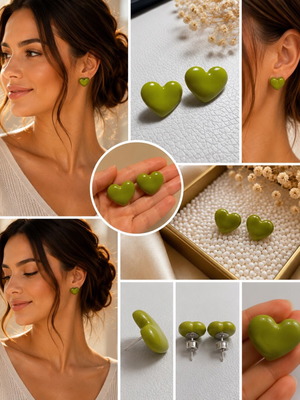 Olive Green Earrings handmade with polymer clay and steel fastenings