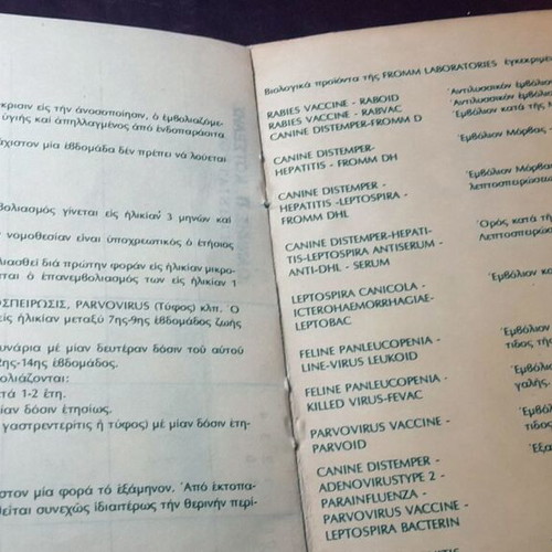 Athens Vintage Dog Vaccination Certificate 1988 like new