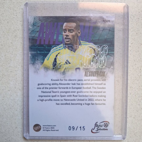 Futera 2025 Alexander Isak Awesome Strikers 9/15 jersey match