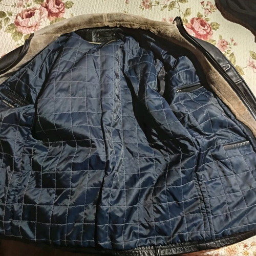 Trapper leather jacket with fur collar, like new, black
