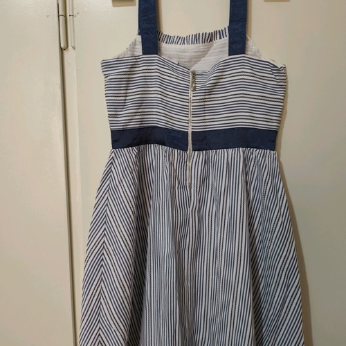 Striped navy blue dress with satin details like new, age 8