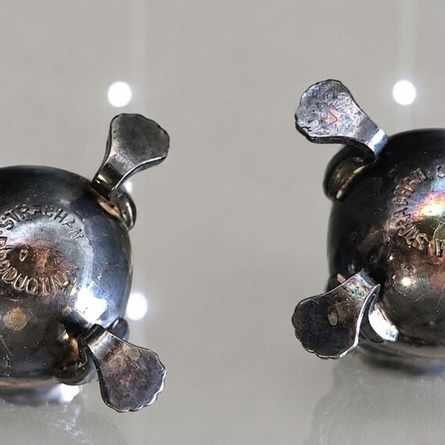 Salt and pepper set vintage with antique patina, 2 pieces
