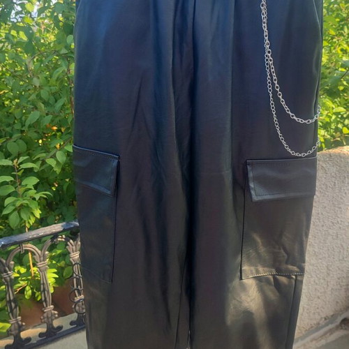 Cargo pants one size, new, faux leather with chain detail