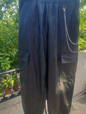 Cargo pants one size, new, faux leather with chain detail