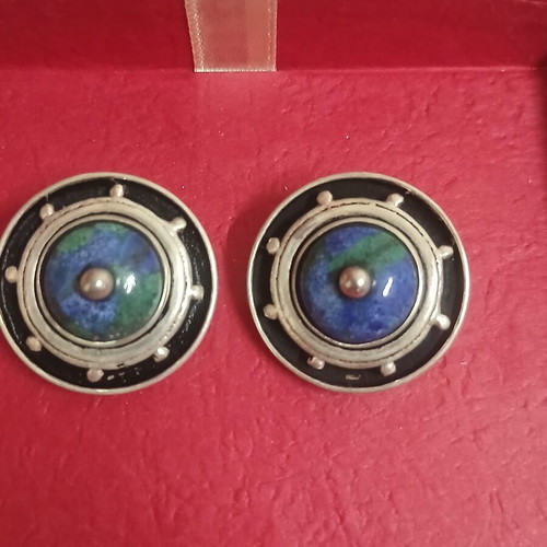 Vintage silver earrings with clips, blue and silver