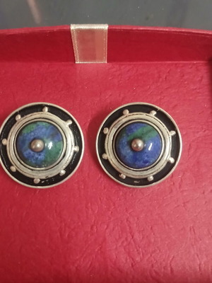 Vintage silver earrings with clips, blue and silver