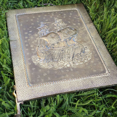 Antique brass fireplace screen used
