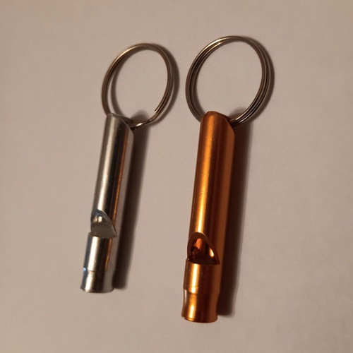 Set of 2 metal children's whistles with rings new