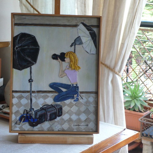 3D Mixed Media Painting "The Photographer" on Canvas, New
