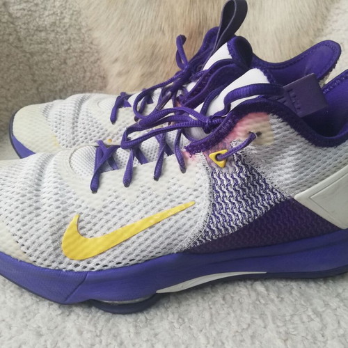 Nike Lebron Witness 4 basketball shoes used, size 45, white purple yellow