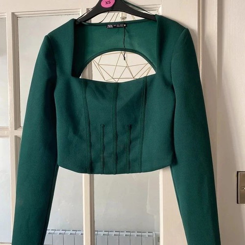 Zara corset crop top used, green, size S