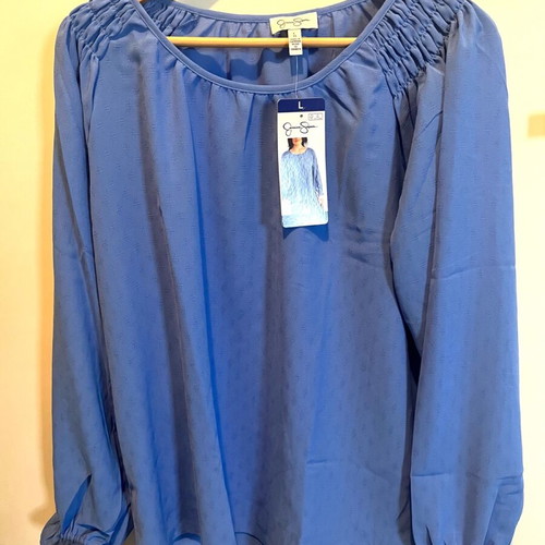 Jessica Simpson blouse new, blue, size L with smocked shoulders