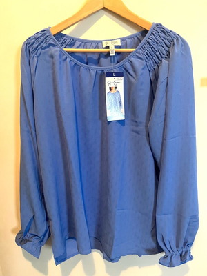 Jessica Simpson blouse new, blue, size L with smocked shoulders