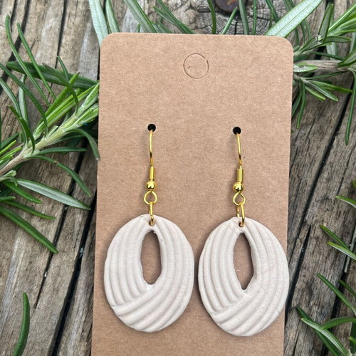 Oval beige earrings made of polymer clay new