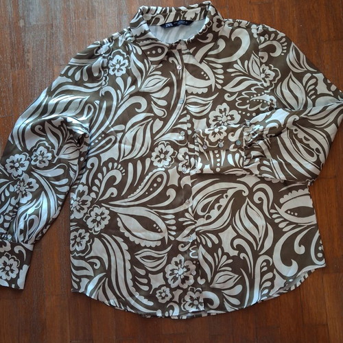 Zara satin women's shirt medium oversize like new beige and khaki