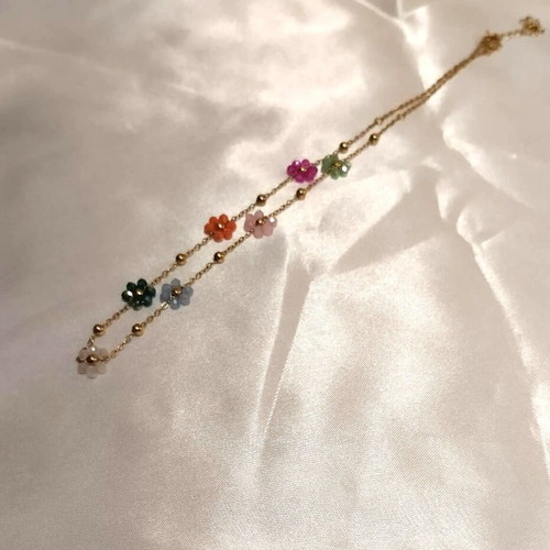 Romantic stainless steel necklace with colorful flowers new