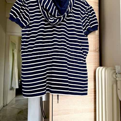 Sugarfree striped short-sleeve jacket white and dark blue like new, size XL