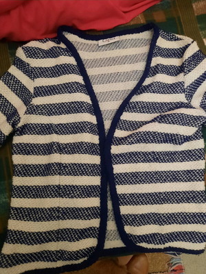 Striped cardigan used, blue and white, fits small and medium