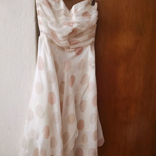 Silk strapless women's dress new, white pink size M