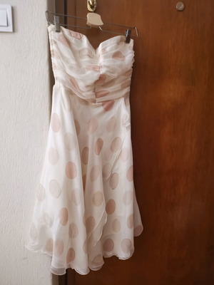 Silk strapless women's dress new, white pink size M