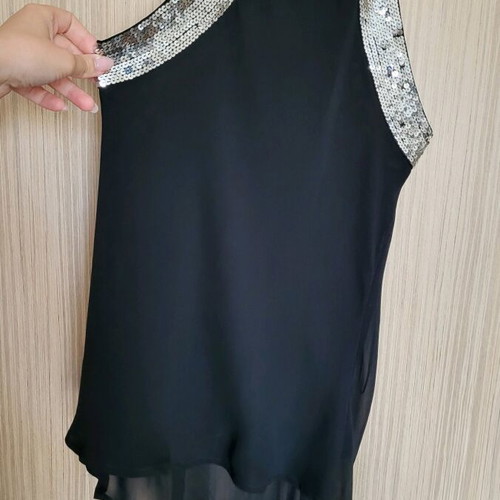 Sleeveless women's blouse like new with sequins, black, georgette