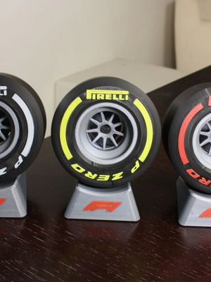 3 F1 Pirelli Soft wheels with stand made to order