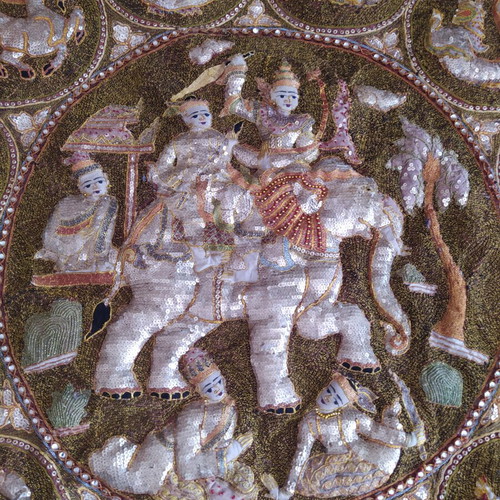 Kalaga used tapestry from Myanmar with embossed zodiac motifs