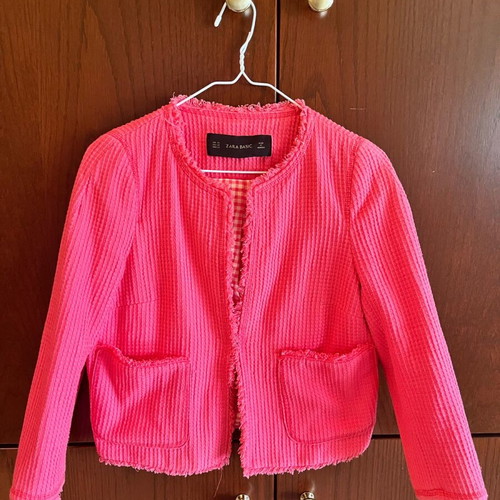 Zara jacket fuchsia with checked lining like new, size XS
