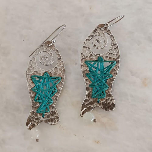 Silver 925 handmade earrings like new with wax thread