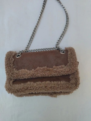 Stradivarius shoulder bag suede with faux fur and chain like new