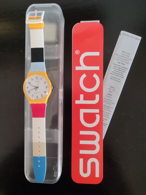 Swatch ρολόϊ χειρός καινούργιο, αδιάβροχο, πολύχρωμο, με κουτί και χαρτιά